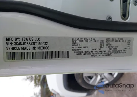 2022 Jeep Compass Latitude 4X4 from USA, damaged, VIN 3C4NJDBBXNT199982